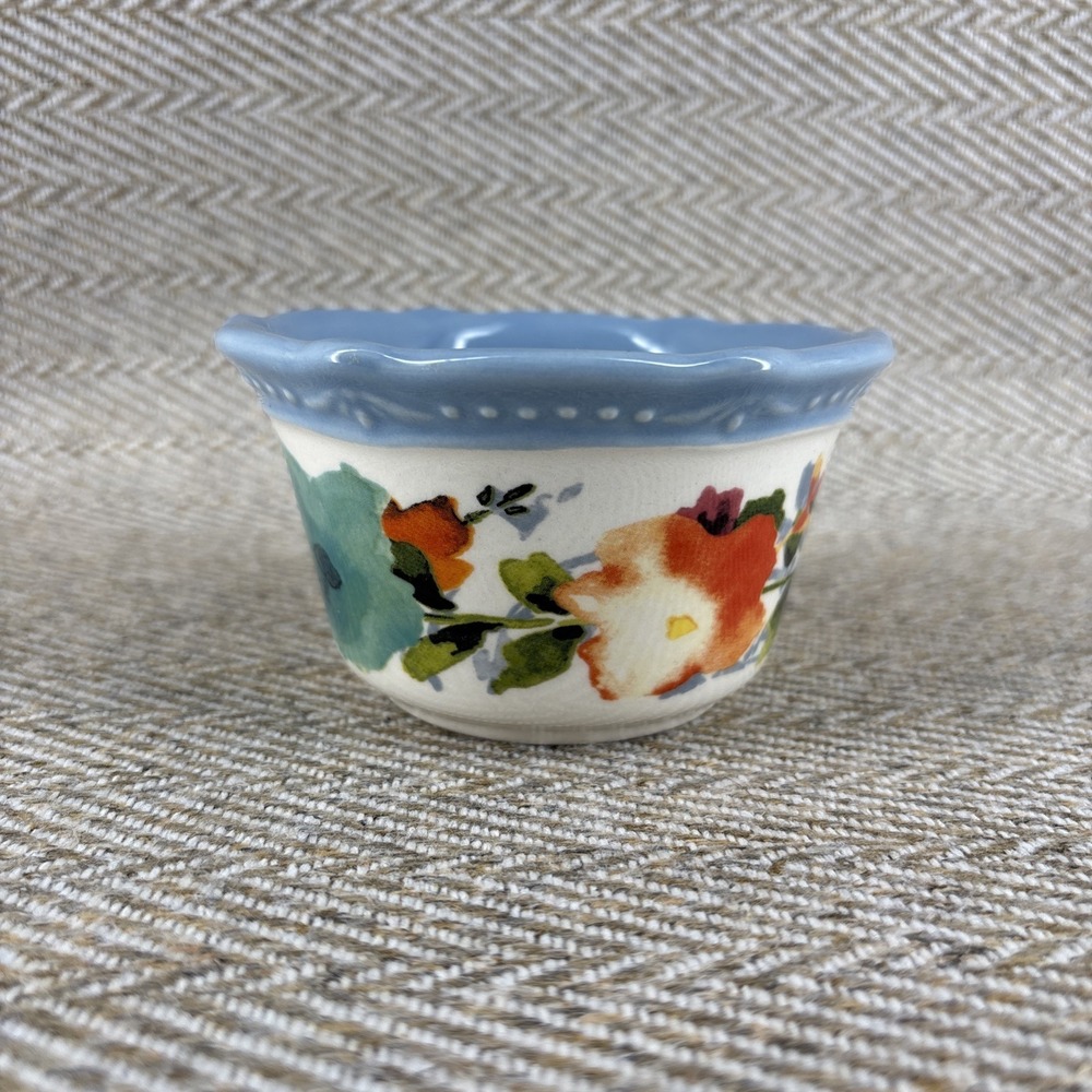 The Pioneer Woman Stoneware Scalloped Ramekin Dip Bowl Willow, Blue Floral, 4.5"